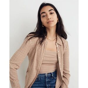 Madewell Crinkle Slim Button-Up Shirt & Tank Set in Plaid Size 0
